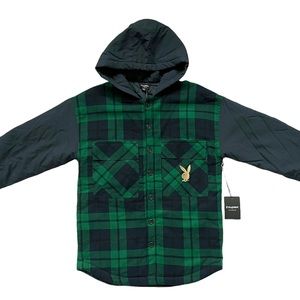 PLAYBOY Womens Plaid Boyfriend Jacket Blue Green Sizes XS/S M/L